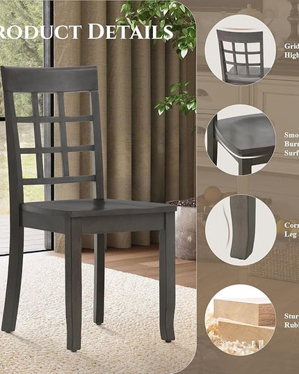 COLAMY Wooden Dining Chairs Set of 6, Nine-Square High Back Kitchen Side Chair, Farmhouse Dining Chairs for Kitchen and Dining Room, Dark Grey - LeafyLoom