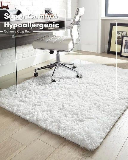 Ophanie White Rugs for Bedroom Fluffy, Machine Washable Shaggy Soft Area Rug, Non-Slip Indoor Floor Carpet for Living Room, Kids Baby Girls Teen Dorm Home Decor Aesthetic, Nursery, 4 x 6 Feet - LeafyLoom