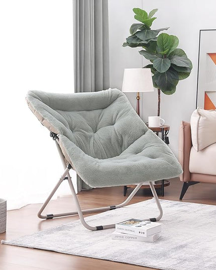 Tiita Comfy Saucer Chair, Soft Faux Fur Oversized Folding Accent Chair, Lounge Lazy Chair for Kids Teens Adults, Metal Frame Moon Chair for Bedroom, Living Room, Dorm Rooms - LeafyLoom