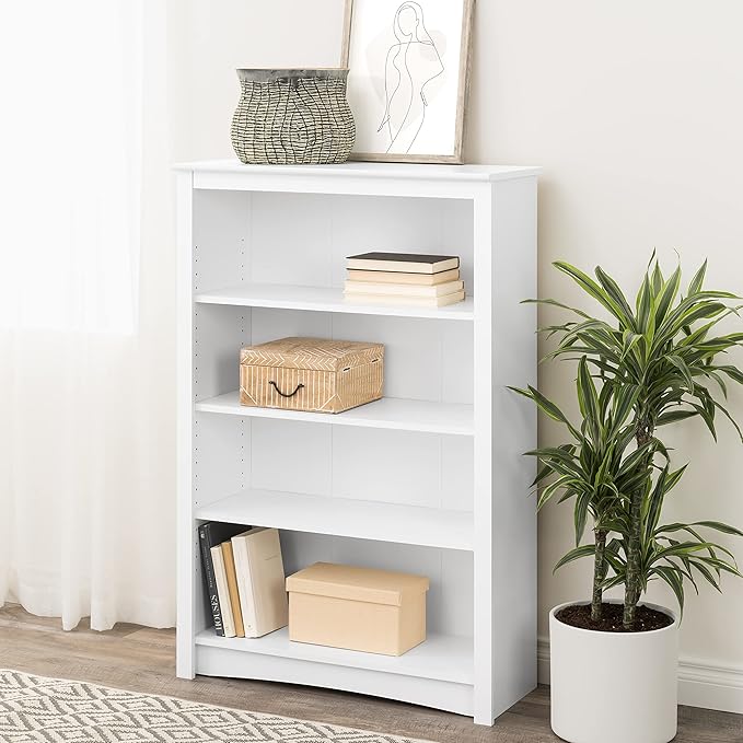 Prepac Home Office 4-Shelf Standard Bookcase, 31.5 in. W x 48 in. H x 13 in. D, White - LeafyLoom