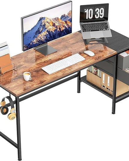 HOMIDEC Office Desk, Computer Desk with Drawers 47" Study Writing Desks for Home with Storage Shelves, Desks & Workstations for Home Office Bedroom - LeafyLoom