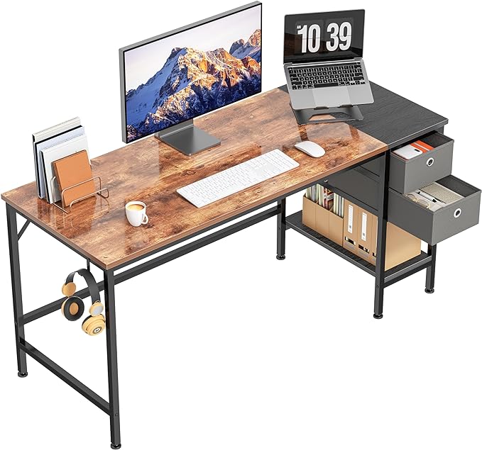 HOMIDEC Office Desk, Computer Desk with Drawers 55" Study Writing Desks for Home with Storage Shelves, Desks & Workstations for Home Office Bedroom - LeafyLoom