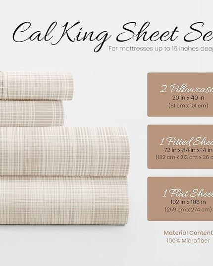 4 Piece California King Bedding Sheets Set (Ray Thatch) - Sleep Better Than Ever with These Ultra-Soft & Cooling Bed Sheets for Your Cal King Size Bed - Deep Pocket Fits 16" Mattress - LeafyLoom