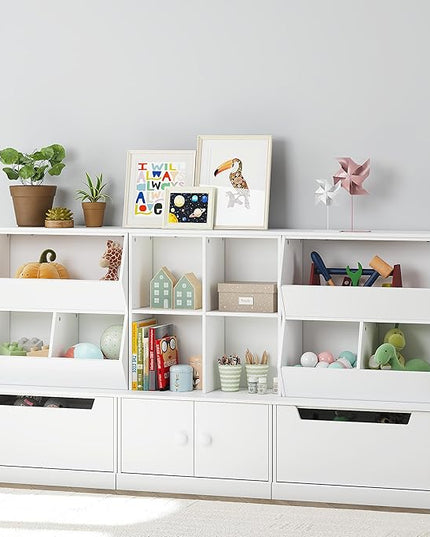 UTEX Kids Toy Storage Organizer, Bookshelf for Kids and Bookcase with Drawer, Children Open Storage Cubby for Kids Room Playroom Nursery White - LeafyLoom