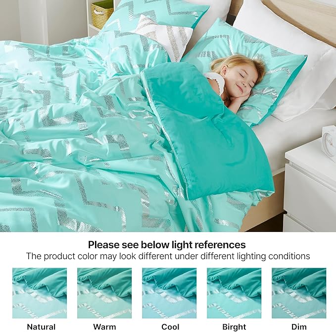 Codi Metallic Teal and Silver Comforter Set, Full/Queen Size, Cute Aqua Turquoise Bedding Sets, 4 Piece (2 Matching Sham + 1 Decorative Pillow) - LeafyLoom
