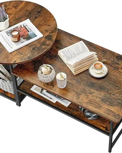 WOHOMO Coffee Table, Mid Century Modern Coffee Table for Living Room Rustic Farmhouse Center Table 2 in 1Detachable Table Set, Rustic Brown - LeafyLoom