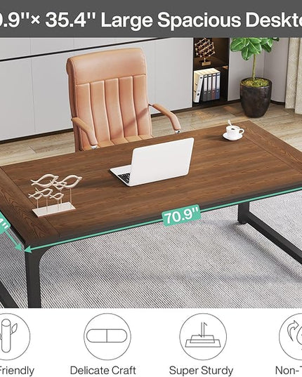 Tribesigns Modern Computer Desk, 70.8 x 35.4 inch Large Executive Office Desk Computer Table Study Writing Desk Workstation for Home Office, Teak - LeafyLoom