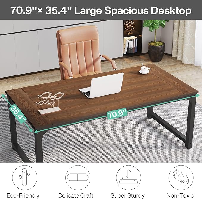 Tribesigns Modern Computer Desk, 70.8 x 35.4 inch Large Executive Office Desk Computer Table Study Writing Desk Workstation for Home Office, Teak - LeafyLoom