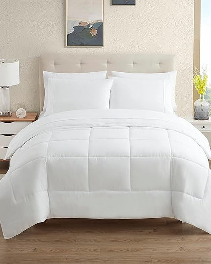 Dorm Room Essentials College Bedding Comforter Set 5 Piece Twin XL Size Bed in a Bag for College Students Boys and Girls, Twin XL, White - LeafyLoom