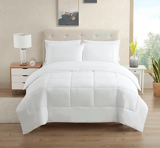 Dorm Room Essentials College Bedding Comforter Set 5 Piece Twin XL Size Bed in a Bag for College Students Boys and Girls, Twin XL, White - LeafyLoom