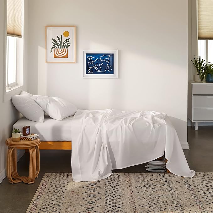 Brooklinen Luxury Sateen 4 Piece Twin XL Sheets Set in White - 100% Cotton Sateen Sheets - 1 Fitted Sheet, 1 Flat Sheet, 2 Pillowcases - Best Luxury Sheets Brooklinen