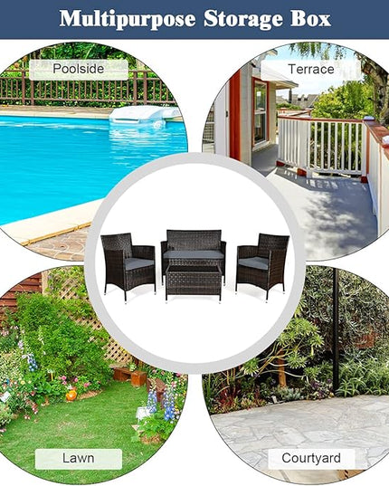 Goplus 4-Piece Rattan Patio Set, Outdoor/Indoor Wicker Conversation Set for Pool, Backyard, Lawn, Wicker Chairs and Sofa with Soft Cushion, Rattan Furniture with Tempered Glass Coffee Table - LeafyLoom