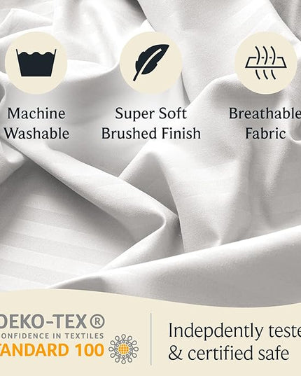 LuxClub 7 PC Split King Size Sheet Set Bed Sheets, Breathable Luxury Bed Sheets, Deep Pockets 18" Wrinkle Free Cooling Bed Sheets Machine Washable Hotel Bedding (Split King, Striped White) - LeafyLoom