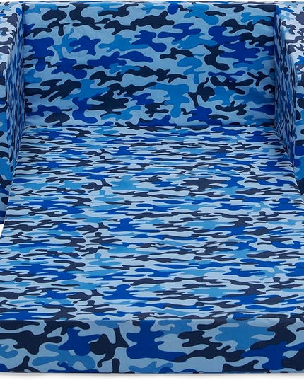 Delta Children Cozee Blue Camo Convertible Foam Chair to Lounger for Kids - LeafyLoom