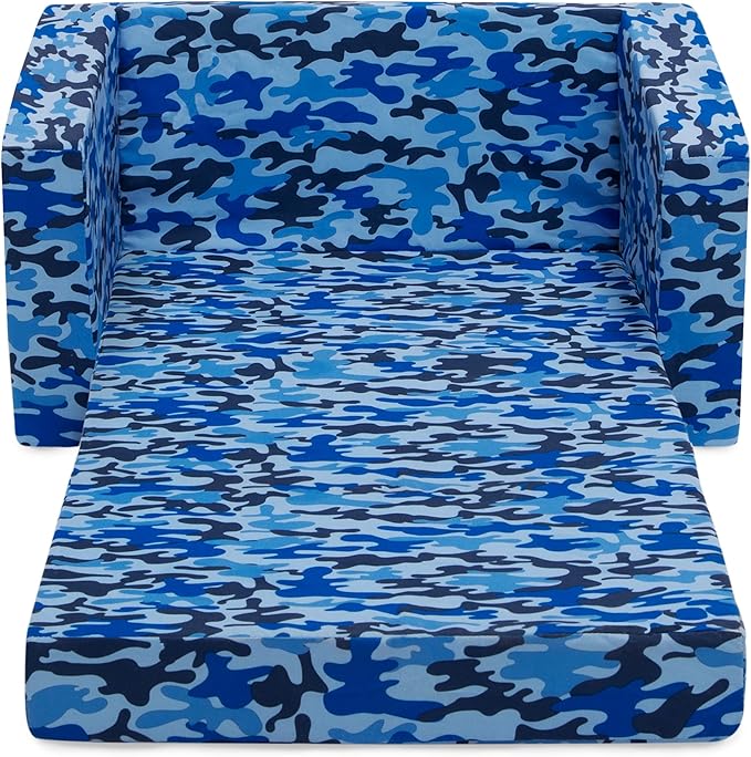 Delta Children Cozee Blue Camo Convertible Foam Chair to Lounger for Kids - LeafyLoom