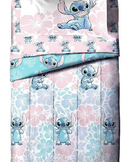Disney Lilo & Stitch Full Comforter Set - 7 Piece Bedding includes Sheet Set & Pillow Covers - Super Soft Kids Floral Bedding - LeafyLoom