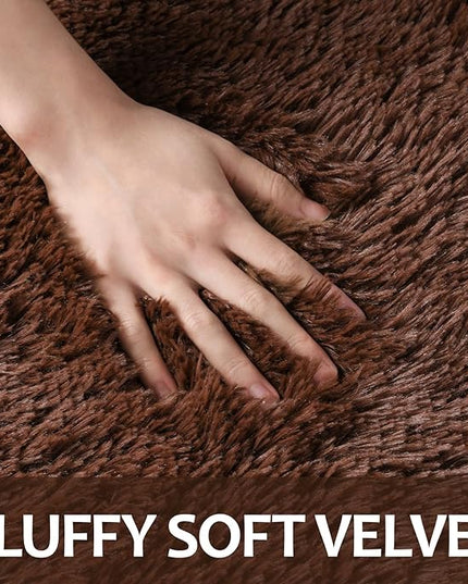 6x9 Large Area Rugs for Living Room, Super Soft Fluffy Modern Bedroom Rug, Brown Coffee Indoor Shag Fuzzy Carpets for Girls Kids Nursery Room Home Decor - LeafyLoom