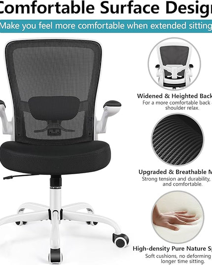 FelixKing Ergonomic Office Chair, Adjustable Lumbar Support, Breathable Mesh Fabric, Durable and Reliable, White - LeafyLoom