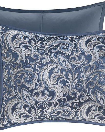 Madison Park Essentials Brystol 24 Piece Room in a Bag Faux Silk Comforter Jacquard Paisley Design Matching Curtains Down Alternative All Season Bedding-Set, King(104 in x 92 in), Navy 24 Piece - LeafyLoom