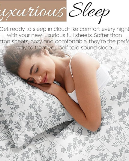 Linen Market 4 Piece Full Bedding Sheet Set (Light Blue Floral) - Sleep Better Than Ever with These Ultra-Soft & Cooling Bed Sheets for Your Full Size Bed - Deep Pocket Fits 16" Mattress - LeafyLoom