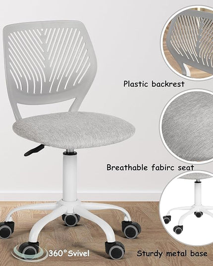 FurnitureR Writing Task Chair for Teens Boys Girls 360 Rolling Wheels Fabric Soft Pad Seat Breathable Backrest, Height Adjustable Liftup 29.5"-34.3", Morandi Grey - LeafyLoom