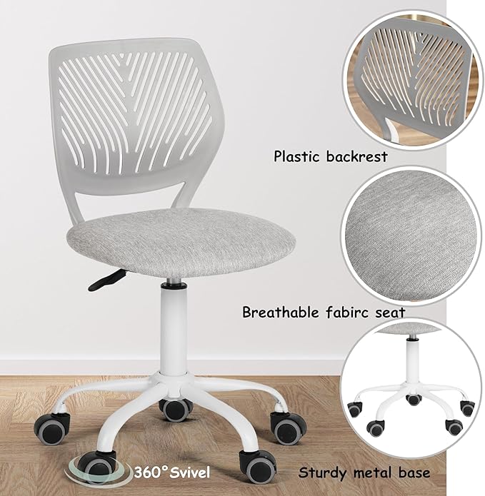 FurnitureR Writing Task Chair for Teens Boys Girls 360 Rolling Wheels Fabric Soft Pad Seat Breathable Backrest, Height Adjustable Liftup 29.5"-34.3", Morandi Grey - LeafyLoom