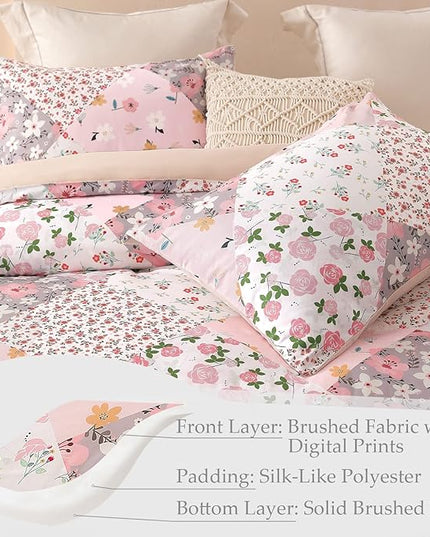 Whale Flotilla Queen Full Comforter Set, Soft Reversible Pink Bedding Comforter Set with Boho Pattern, 1 Micoriber Patchwork Comforter and 2 Pillow Shams, 3 Pieces - LeafyLoom