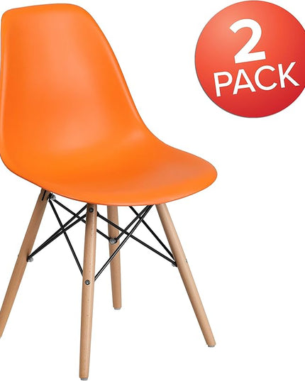 Flash Furniture 2 Pack Elon Series Orange Plastic Chair with Wooden Legs - LeafyLoom