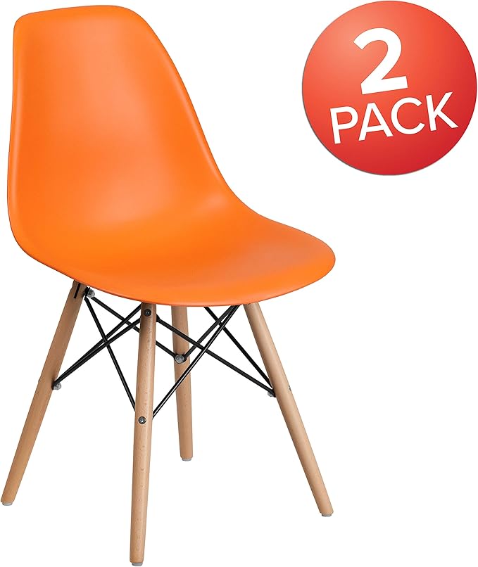 Flash Furniture 2 Pack Elon Series Orange Plastic Chair with Wooden Legs - LeafyLoom