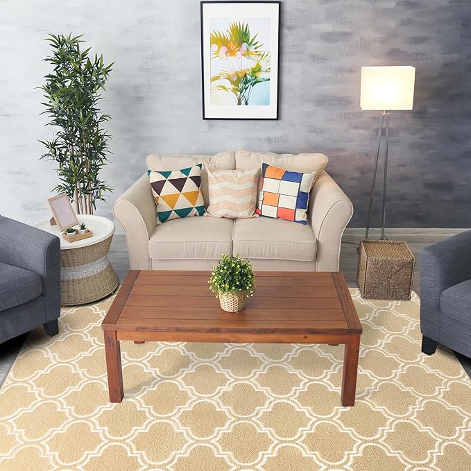 Chicrug Shag Geometric Modern Area Rug for Living Room, 3x5 Feet Large Memory Foam Indoor Carpet, Fluffy Rug for Bedroom Bedside Room Decor for Family Girls Kids Nursery, Beige/White - LeafyLoom