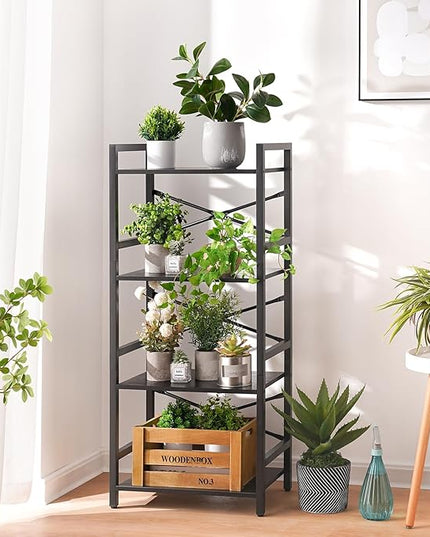 Yoobure 4 Tier Bookshelf - Small Book Shelf Industrial Bookcase, Narrow Book Case Book Storage Organizer for CD/Movie/Book, Bookshelves for Bedroom Office Living Room Black - LeafyLoom