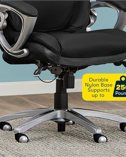 Serta Bryce Executive Office Chair, Ergonomic Computer DeskChair with Patented AIR Lumbar Technology, Comfortable Layered Body Pillows for Cushioning, SertaQuality Foam, Bonded Leather, Black - LeafyLoom