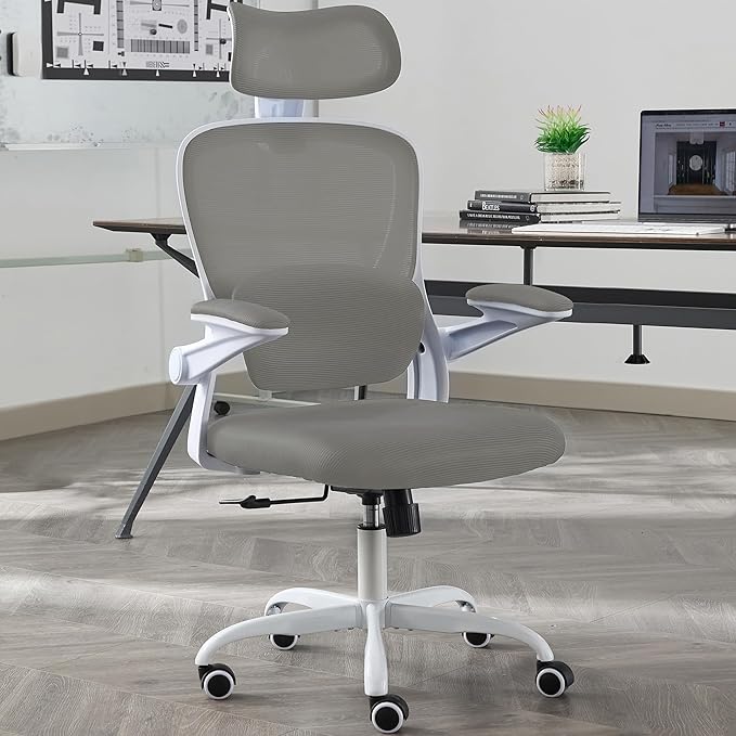 Ergonomic Office Chair with Tilt-Lock, Home Office Desk Chair with Auto Lumbar Support, High Back Mesh Desk Chair with Adjustable Headrest, Swivel Task Chair or Study Room Bedroom,Light Gray - LeafyLoom