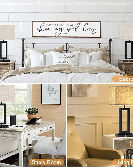 Tall Table Lamps for Living Room Set of 2, Modern Bedside Lamps w. 2 USB Ports, 3-Way Dimmable Touch Control Nightstand Lamp Set w. Fabric Cream Shade for Bedroom End Table, 22 in - LeafyLoom