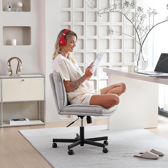 LEAGOO Armless Desk Chairs with Wheels Office Chair Vanity Chair with Technical Cloth Adjustable Swivel Computer Task Chairs for Home Base, Bedroom, Small Space, Make up - LeafyLoom