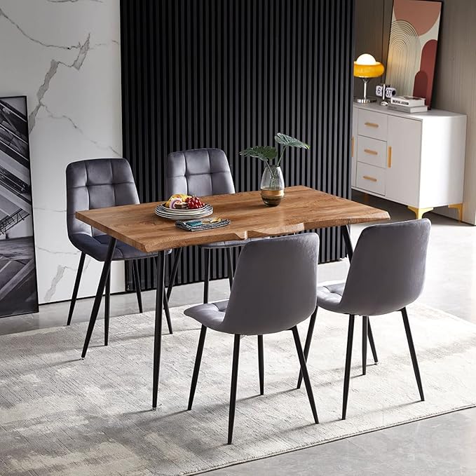 NicBex Dining Table Kitchen Table Farmhouse S Shape Irregular MDF Dining Table Metal Legs Wood Design Table Top Rectangular Dining Table, Easy Assembly, Walnut - LeafyLoom