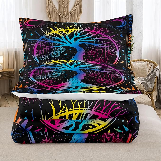 NINENINE Sun and Moon Bedding Set Full Size for Kids Boys Girls,Psychedelic Tree of Life Comforter Gothic Bohemian Bedding,Galaxy Stars Mandala Tribal Bed Set with 1 Comforter 2Pillowcases… - LeafyLoom