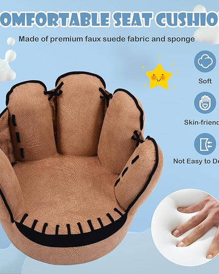 Fireflowery Kid Baseball Chair, Toddler Chair with Baseball Glove Design, Baseball Bean Bag Chair for Playroom, Gift for 3-5 Years Boys and Girls, 23.5” x 19.5” x 17.5 - LeafyLoom