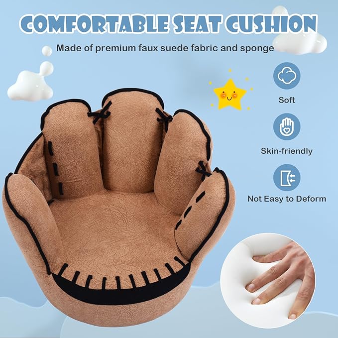 Fireflowery Kid Baseball Chair, Toddler Chair with Baseball Glove Design, Baseball Bean Bag Chair for Playroom, Gift for 3-5 Years Boys and Girls, 23.5” x 19.5” x 17.5 - LeafyLoom