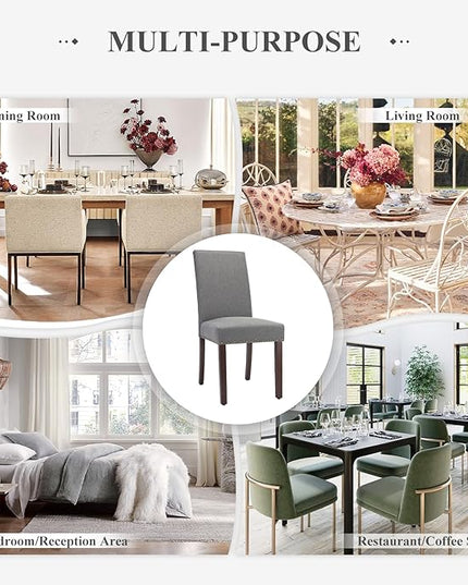 COLAMY Modern Wood Dining Chairs Set of 2, Parsons Dining Chairs, 19 Inch Padded Dining Chairs with Nailed Trim for Kitchen Dining Living Room, Grey - LeafyLoom