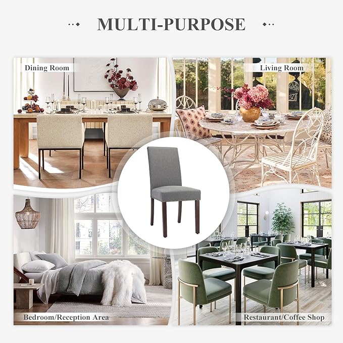 COLAMY Modern Wood Dining Chairs Set of 2, Parsons Dining Chairs, 19 Inch Padded Dining Chairs with Nailed Trim for Kitchen Dining Living Room, Grey - LeafyLoom