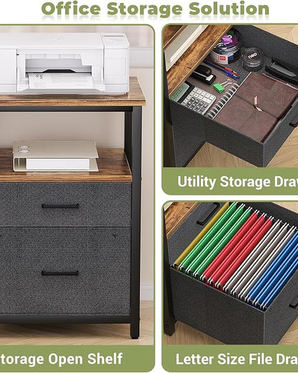 Homieasy L Shaped Computer Desk with Storage File Drawer, Reversible Home Office Desk with Recessed Power Strip and Led Strip, Corner Gaming Desk Work Study Table with Monitor Stand, Rustic Brown - LeafyLoom