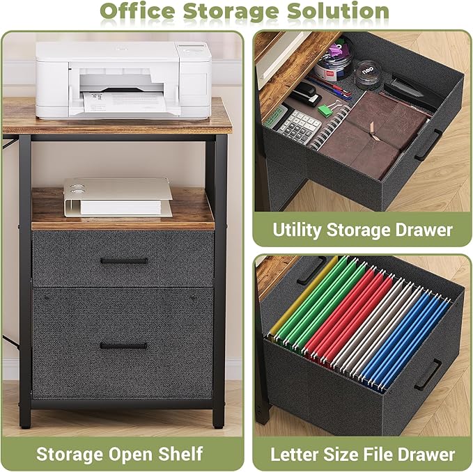 Homieasy L Shaped Computer Desk with Storage File Drawer, Reversible Home Office Desk with Recessed Power Strip and Led Strip, Corner Gaming Desk Work Study Table with Monitor Stand, Rustic Brown - LeafyLoom