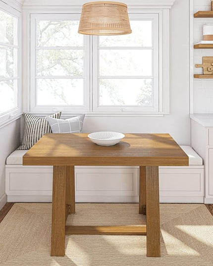 Plank+Beam 48 Inch Farmhouse Dining Table, Rustic Solid Wood Kitchen Table, Dinner Table for Dining Room, Home Office Furniture, Pecan Wirebrush - LeafyLoom
