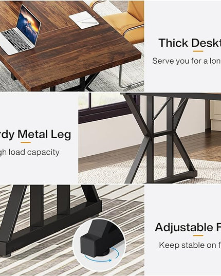 Tribesigns 70.8-Inch Executive Desk, Large Computer Office Desk Workstation, Modern Simple Style Laptop Desk Study Writing Table Business Furniture for Home Office (Brown/Black, 70.8 Inch) - LeafyLoom