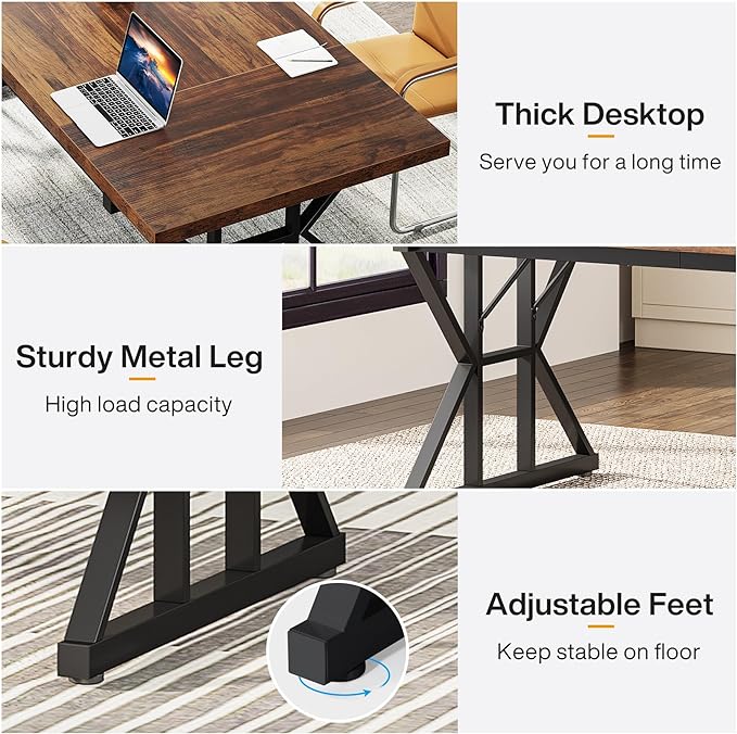 Tribesigns 70.8-Inch Executive Desk, Large Computer Office Desk Workstation, Modern Simple Style Laptop Desk Study Writing Table Business Furniture for Home Office (Brown/Black, 70.8 Inch) - LeafyLoom