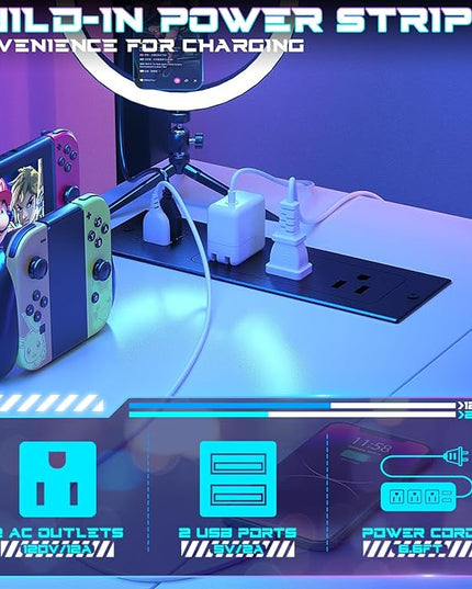 Homieasy Small Gaming Desk with Power Outlets Pegboard LED Light, 43 Inch L Shaped Computer Desk with Monitor Stand Storage Shelves, Reversible Corner Desk with Headset Hooks, White - LeafyLoom