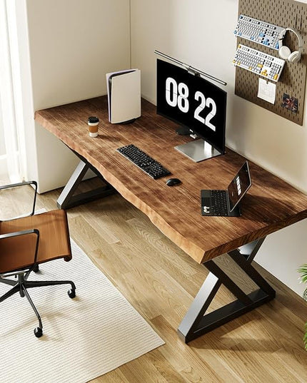 Rustic Style Solid Wood 55-inch Computer Desk - Large Office Desk for Home Office, Modern and Simple Design, Ideal for Study, Writing, Dining - LeafyLoom
