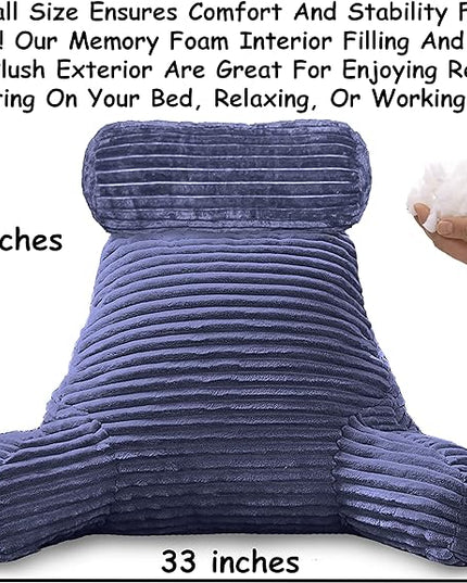 Homie Reading Pillow with Reading Light and Wrist Support, Has Arm Rests, and Back Support for Bed Rest, Lounging, Reading, Working on Laptop, Watching TV (Large, Blue) - LeafyLoom