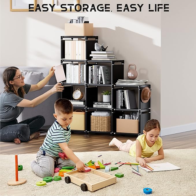 Mavivegue Book Shelf, 9 Cube Storage Organizer, DIY Bookcase, Metal Cube Bookshelf, Tall Book case for Bedroom, Living Room,Office, Closet Storage Organizer, Black Cubicle Storage Rack - LeafyLoom